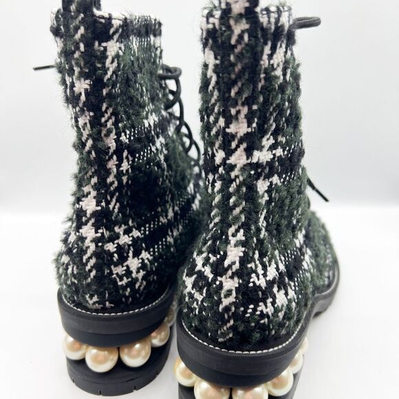 NWT Nicholas Kirkwood Casati Plaid Tweed Pearl Combat Boots 39.5 - Picture 8 of 11
